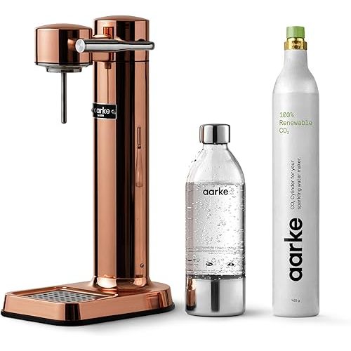 Aarke Carbonator lll with CO2 Cylinder, Sparkling & Carbonation Water Machine, Stainless Steel with PET BPA-Free Reusable Bottle Volume 1L/34 fl oz (Copper)