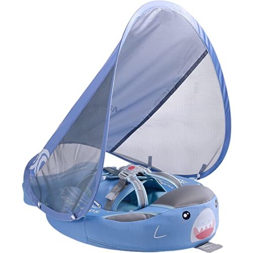 Mambobaby Float Baby Shark Swim Float with Canopy, Non-Inflatable Solid Baby Float, Upgrade Soft Skin-Friendly Fabric Material Infant Swim Float for Boys and Girls Toddler (Special Edition)