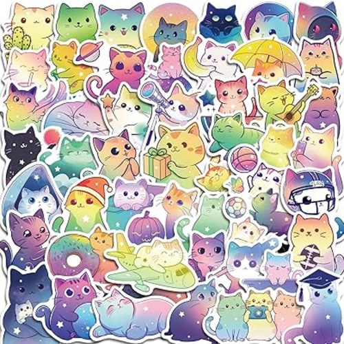 100 Pcs Cute Cat Stickers Waterproof