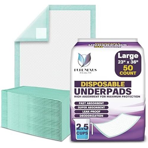 Disposable Bed Pads for Adults 23 x 36 (50 Count) - Super Absorbent and Waterproof - Incontinence Bed Pads, Chuck Pads, Chux Pads, Changing Pads for Baby, Pee Pads for Kids