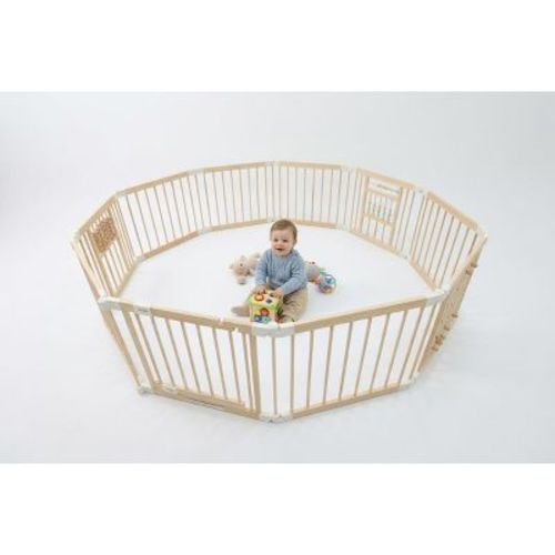 Interactive Wooden Playpen, New Zealand Pine Sensory Activity Center with Abacus & Gears, Tool-Free Safety Gate, CPC Certified (10 Panels)