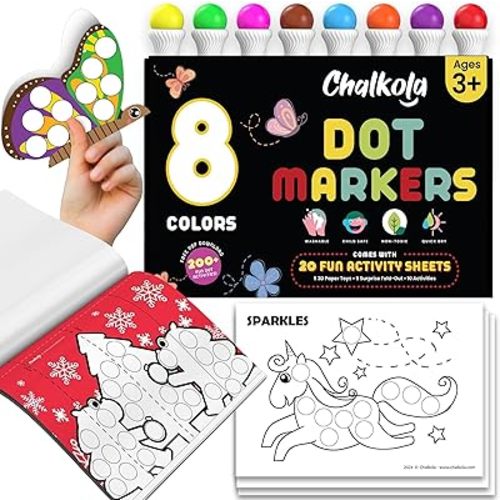 Chalkola 8 Washable Dot Markers for Toddlers - Kids Paint Dot Art Set