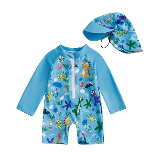 Hnyenmcko Baby/Toddler Boy Rash Guard Swimsuit Long Sleeve One Piece Zipper Swimwear Sunsuit Infant Bathing Suit Beachwear