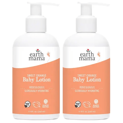 Earth Mama Sweet Orange Baby Lotion | Moisturizing Body Lotion for Dry Skin, Newborn Baby Lotion Sensitive Skin Care, Face Lotion for Babies & Kids with Shea Butter, Calendula & Aloe, 8 Fl Oz (2-Pack)