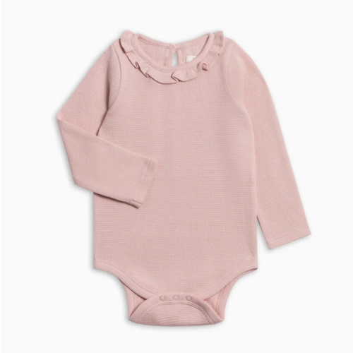 Mae Waffle Knit Ruffle Bodysuit | Petal Pink; Size 0-3M