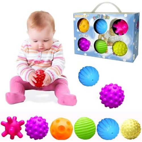 Sensory Balls For Baby Massage Stress Relief, Textured Multi Baby Balls Gift Sets,Water Bath Toys, montessori toys for 1 year old 6 Spikey Sensory Squeeze Ball For Kids Toddlers(6 Pack)