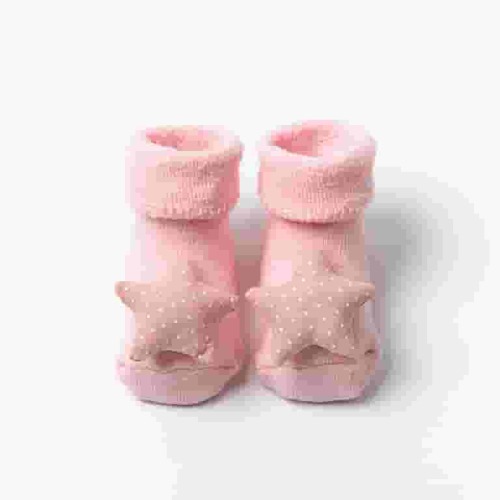 Tao Tao Baby Boys Girls Booties Slippers Cozy Knitting Cotton Booties, Infants Soft Warm Cartoon Star Socks Newborn Crib Sock Shoes Walking Socks Shoes Pink 1 Years