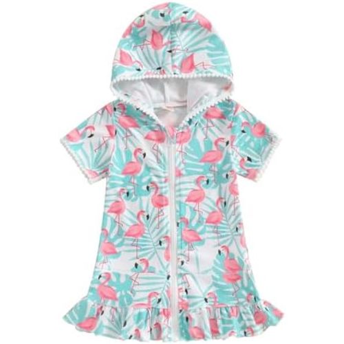 Girls Hooded Zip Terry Coverups Swimsuit Kids Baby Girl Floral Print Short Sleeve Swim Cover-Up Swimwear