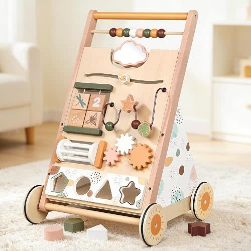 Joyreal Wooden Push & Pull Toy Montessori Baby Activity Center for Toddlers