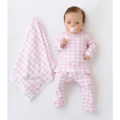 Baby Buggy Blanket - Palm Beach Pink Gingham with Worth Avenue White