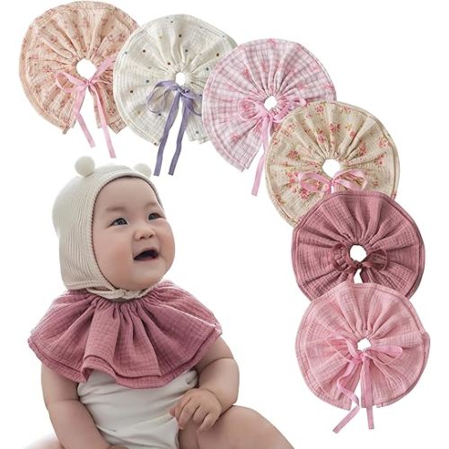 La&Sheer 6 Pack Muslin Baby Bibs,2 Tier Extra Absorbent Cotton Baby Drool Bibs for Teething and Drooling,Pink