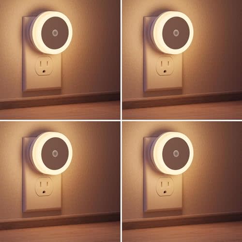 Briignite LED Baby Night Lights Plug into Wall [4Pack], Nightlight with Light Sensors for Kids Room, Bathroom Stair Lights, Hallway Light, Warm White