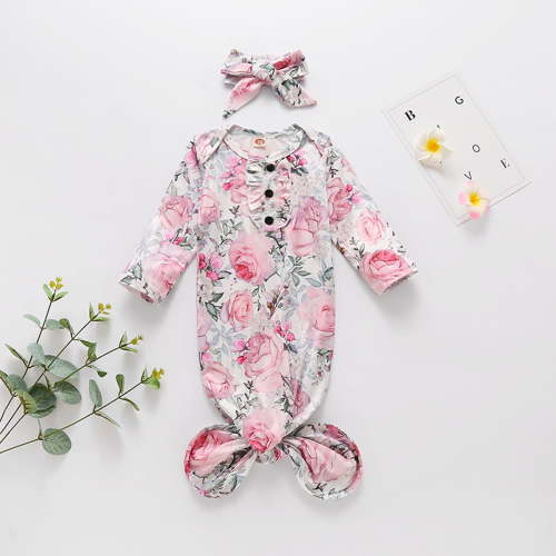 Musuos Baby Girls Sleepwear Nightgown Floral Print Sleeping Bag+Headband Set for Newborn Girls