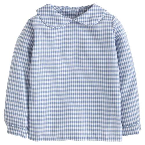 12M, Peter Pan Shirt - Gray Blue Gingham