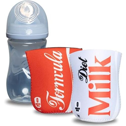 Soft Drink Themed Coozies for Baby Bottles - Funny Gift for New Parents & Baby Showers - (2 Premium Designed Neoprene Coozies + BPA/Lead/Phthalate Free Bottle Included)