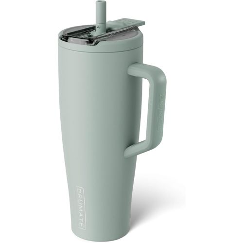 BrüMate Era Flip 40oz Tumbler with 100% Leakproof Covered Straw Lid | Hygienic Covered Straw | Insulated Stainless Steel Water Bottle with Handle | Cup Holder Friendly | BPA-Free (Sage)
