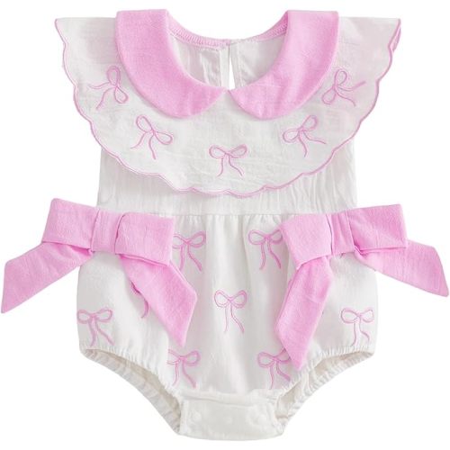 Amiblvowa Newborn Baby Girl Summer Romper Infant Bow Embroidery Sleeveless Fly Sleeve Tank Cami Plaid Clothes Jumpsuit Outfit