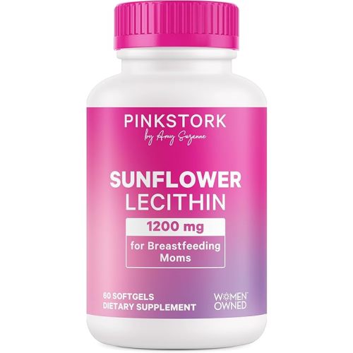 Pink Stork Sunflower Lecithin Supplement - 1200 mg for Clogged Milk Ducts - Breastfeeding Essentials for Postpartum Moms - Supports Breast Milk Flow - 60 Softgels
