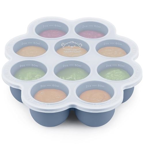 KeaBabies Silicone Food Freezer Trays with Lid, 2oz x 10 Pods Baby Food Storage Containers, Easy Puree Meal Prep, Breast Milk Silicone Freezer Molds, Dishwasher, Microwave Safe, BPA-Free (Slate)