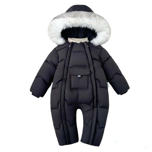 Tisuna Infant Baby Unisex Padded Romper Solid Color Long Sleeve Hooded Bodysuit Thermal Warm Baby Girls Boys Winter Zip Up Jumpsuit With Pocket Black Size 3-6 Months