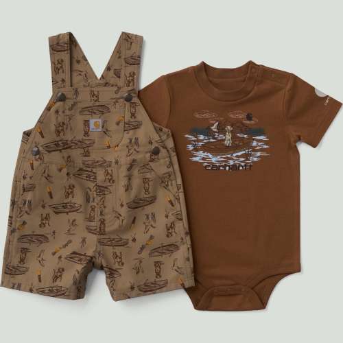Boys' 2-Piece Short Sleeve Bodysuit & Canvas Printed Shortall Set (Baby)