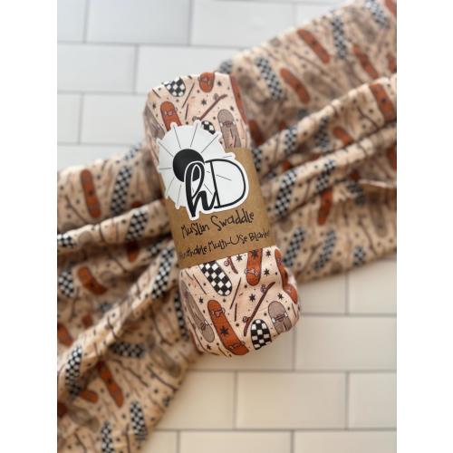 Skateboard Muslin Swaddle Blanket: Bamboo Cotton Baby Receiving Blanket