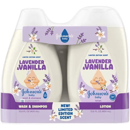 Johnson’s Baby Lavender & Vanilla Scent Wash & Shampoo + Lotion Bundle | Limited Edition Baby Wash & Shampoo, Lavender & Vanilla Scent, No Added Parabens, Dyes, & Sulfates, Pediatrician Tested