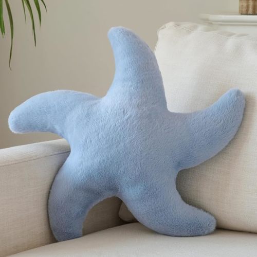 PLAYSKY Starfish Pillow, Cute Decorative Pillows for Couch Bed, Aesthetic Room Decor Accent Pillow Plush with Soft Faux Rabbit Fur for Bedroom Living Room (Grey Blue, 19.6 Inches)