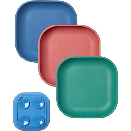 BABELIO Suction Plates for Baby and Toddler, 100% Food Grade Silicone, BPA Free, Dishwasher & Microwave Safe, with 4 Suction Cups, Stackable, 3 Pack