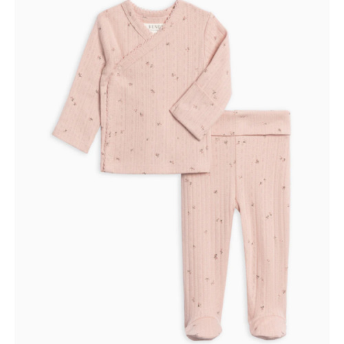 2-Piece Lacey Brushed Back Pointelle Kimono Top and Pant Set