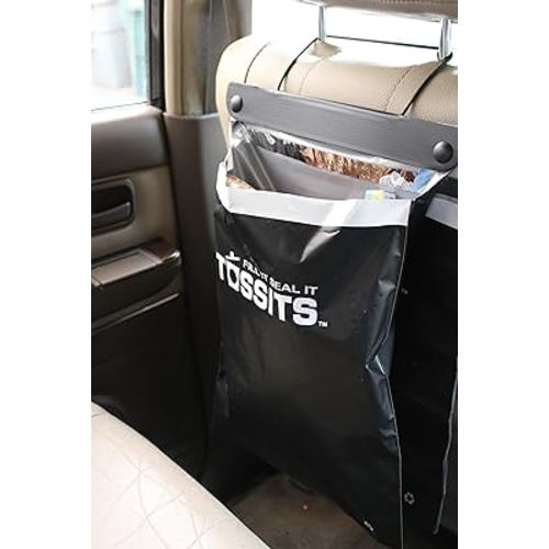 Tossits Recycled Disposable Car Trash Bags – Leakproof, Smell Proof Hanging Garbage Bags for Car, Truck, SUV, RV & Vehicle – Black, 21 Count Disposable Automotive Trash Bags