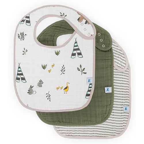 Little Unicorn Premium Classic Bib 3 pack | Adjustable as baby grows | Soft fabric on skin | Great for first time eaters (Forest Friends 2)