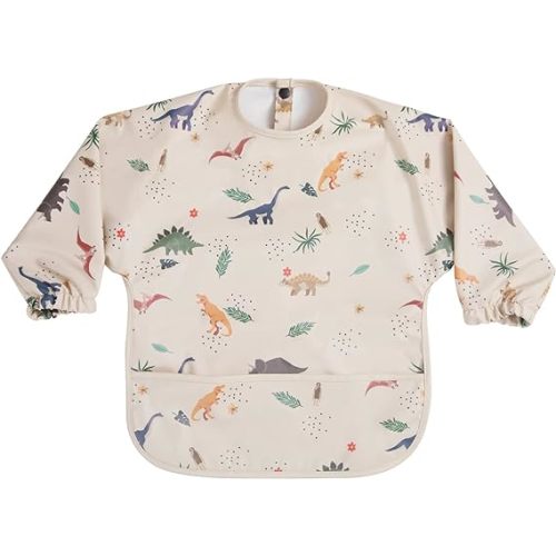 HALAA VAUVA Long Sleeve Baby Bibs for Toddlers, Waterproof, Mess Proof, Coverall, Easy Clean Outfit Baby Smock with Food Catcher Pocket for Feeding, Eating, Washable, Boys Girls Led Weaning Shirt Bib