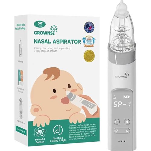 GROWNSY Nasal Aspirator for Baby, Electric Baby Nose Sucker with Larger Suction Chamber and More Powerful Suction, Automatic Nose Cleaner with Music and Light Soothing Function