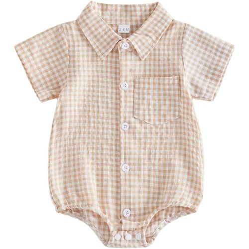 Infant Baby Boy Button Up Bodysuit Shirt Onesie Plaid Lapel Short Sleeve Gentleman Romper Jumpsuit Summer Clothes