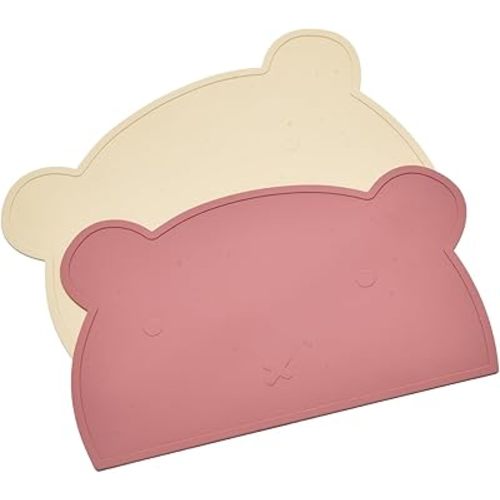Silicone Bear Placemat for Toddlers (White Pink)