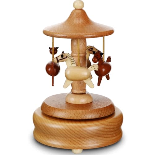 Bucherry Carousel Music Box Wooden Merry Go Round Carousel Musical Box Beautiful Horse Wind up Music Crafts for Valentine's Day Christmas Birthdays Anniversaries Party Decor Gift