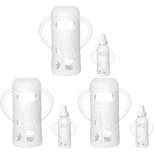 Silicone Sleeve Compatible with Evenflo 8oz Glass Bottle, Baby Bottle Silicone Sleeve with Antislip Handle and Thermal Insulation, White (Pack of 3)