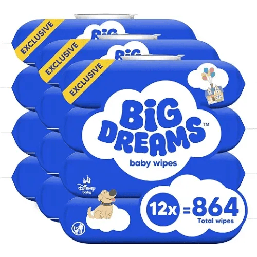 Big Dreams Baby Wipes, Unscented Wipes, 12 Packs, 864 Wipes | 99% Water, Fragrance Free, Hypoallergenic, Dermatologist Tested, Paraben Free, 1-Handed Dispensing