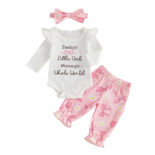 YINGISFITM Newborn Baby Girl Coming Home Outfit Bow Floral Cute Clothes | Baby Girl Fall Outfit,Newborn Clothes for Girls,Ruffle Long Sleeve Romper + Bow Pants + Headband,Cute Baby Girl Clothes