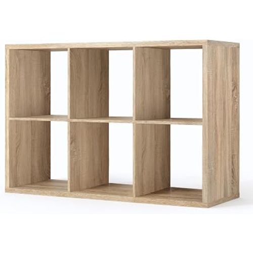CAPHAUS Sturdy Room 13-Inch Cube Storage Organizer Shelf, with Extra Thick Exterior Edge, Open Storage Shelf Divider, Bookcase, 6-Cube, Natural Oak