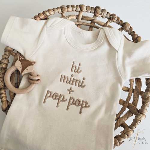 Embroidered Hi Mimi and Pop Pop ONESIE® brand, Grandparents Pregnancy Announcement to family, Girl Boy Natural Baby Name, I love my G6