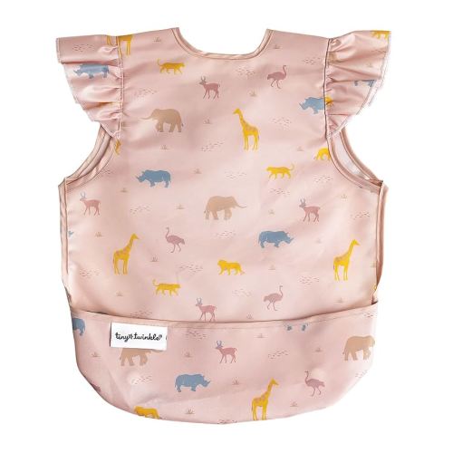 Tiny Twinkle Mess Proof Baby Bib - Waterproof & Lightweight Baby-Led Weaning Apron | Easy Clean & Machine Washable (Petite Safari, Small 6-24 Months)