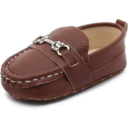 LONSOEN Baby Girls Boys Loafers Prewalker Dress Crib Shoes | PU Upper, Soft Sole, Slip-On, Christening, Easter, Church, First Birthday, Newborn, Photo Shoot