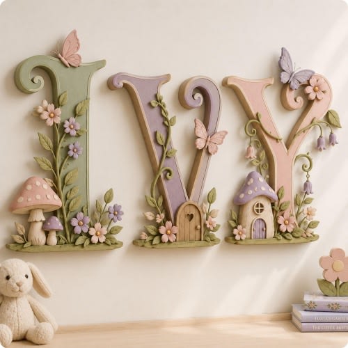 Personalized Wooden Name Letters, Fairy Garden Nursery Wall Decor, Floral Cottagecore Baby Girl Room Sign, Custom Baby Shower Gift