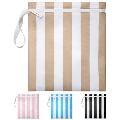 Bodysurf Wet Bag for Swimsuit, Beach, Pool, Gym, Travel, Dirty Laundry - Wet Bags for Baby, Kids, Toddlers, Pump Parts, Cloth Diapers - Reusable Waterproof Striped Makeup & Toiletry Pouch - Sand