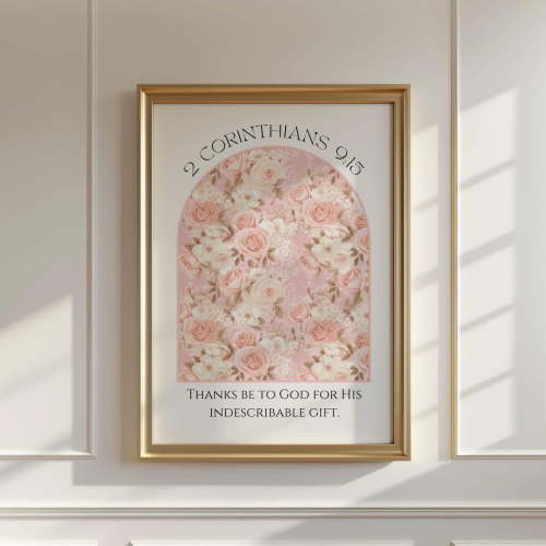 Art 2 Corinthians 9:15 Bible Verse Print Christian Wall Art Floral Scripture Decor Faith Home Gift Elegant Religious Artwork Inspirational Wall Art, Modern Wall Decor, 8x12 UNFRAMED