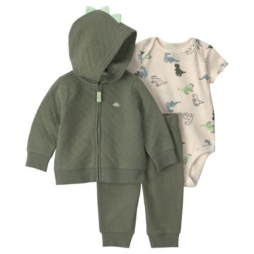 Baby Boys' Dinosaur Quilted French Terry  Layering Short-Sleeve Jacket, Bodysuit and Pants, 3-Piece Set