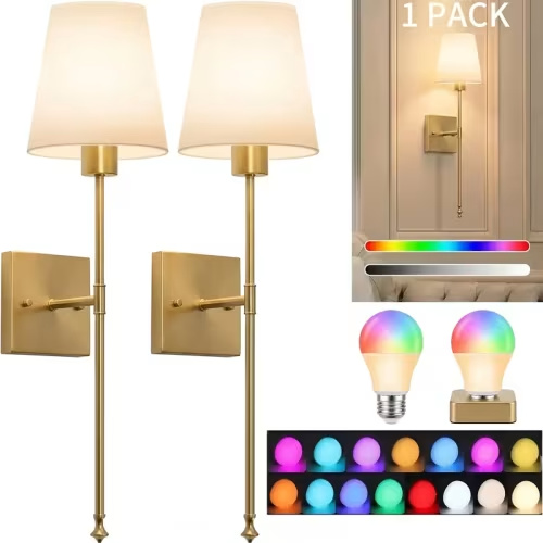 2pcs modern led wall sconces fabric shades rechargeable - Temu