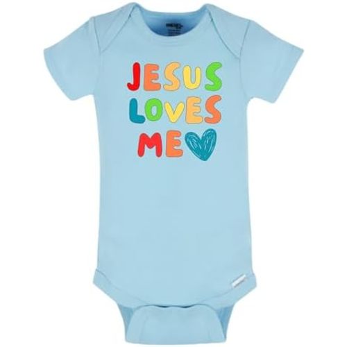 Jesus Loves Me Christian Baby Short Sleeve Bodysuit for Girls Boys Easter Gift Faith Clothes for Easter